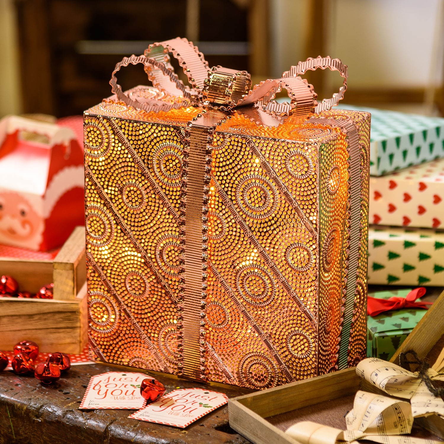 Paquet Cadeau couleur cuivre, 28 led blanc chaud 1 Paquet Cadeau couleur cuivre, 28 led blanc chaud 1