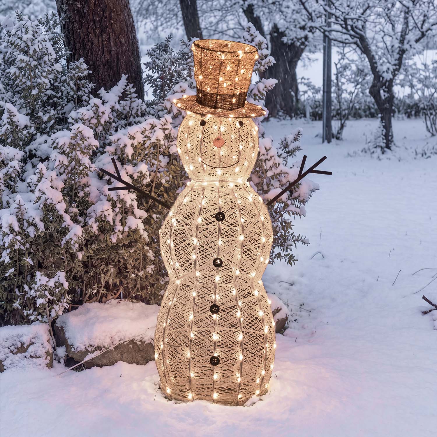 Pupazzo di Neve 3D Light Cream & Brown, h 105 cm, 220 Dual LED bianco extra caldo e bianco freddo 6