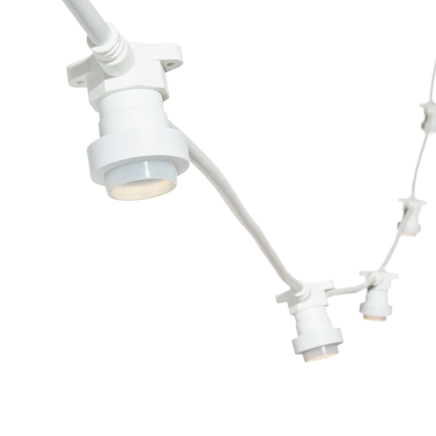 Catenaria con 5 portalampade E27, 5 metri, cavo bianco, prolungabile Catenaria con 5 portalampade E27, 5 metri, cavo bianco, prolungabile