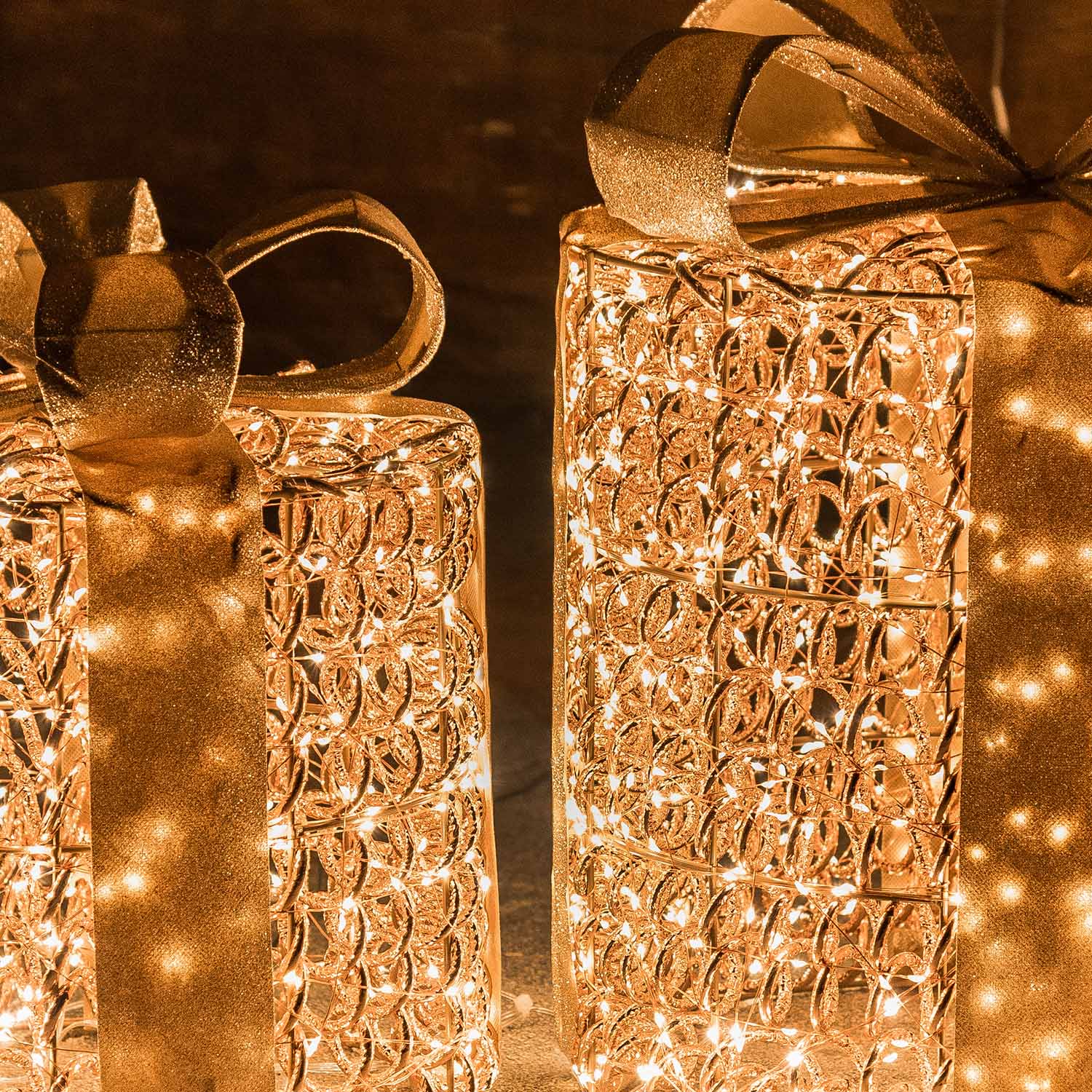 Set 2 Pacchi Regalo 3D Rose Gold, filo a spirale, forma cilindrica, led bianco caldo 6