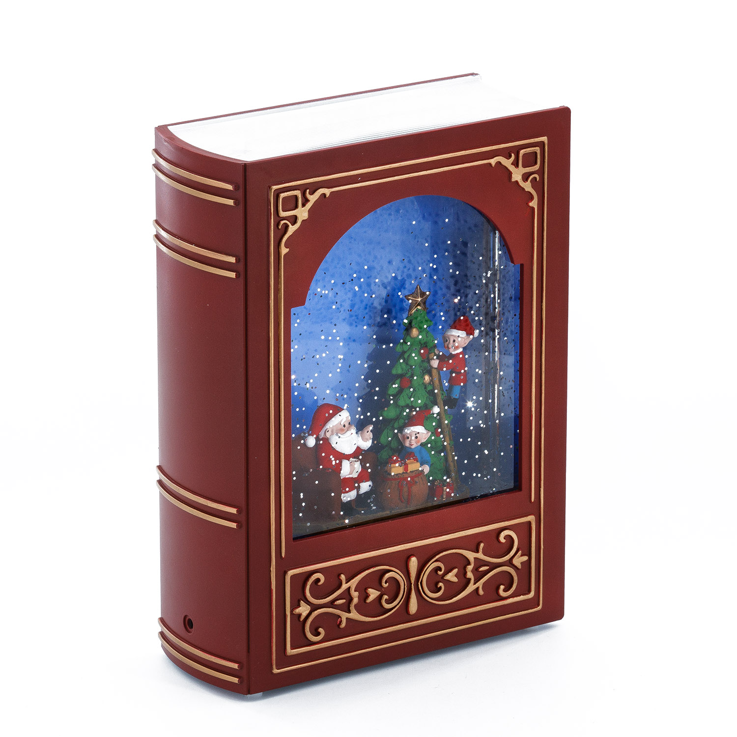 Lanterna natalizia Libro Bordeaux-Oro, glitter scintillanti, h 23 cm, musiche natalizie, led bianco caldo 2