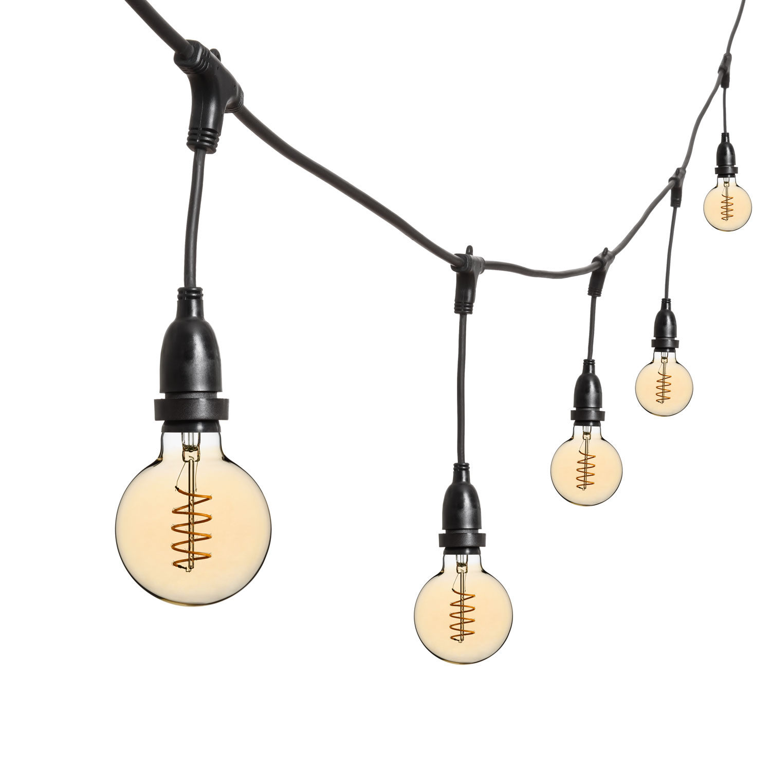 Catena 5 m, 8 lampadine pendenti globo Ø 95 mm, h 30 cm, led a spirale, prolungabile Catena 5 m, 8 lampadine pendenti globo Ø 95 mm, h 30 cm, led a spirale, prolungabile