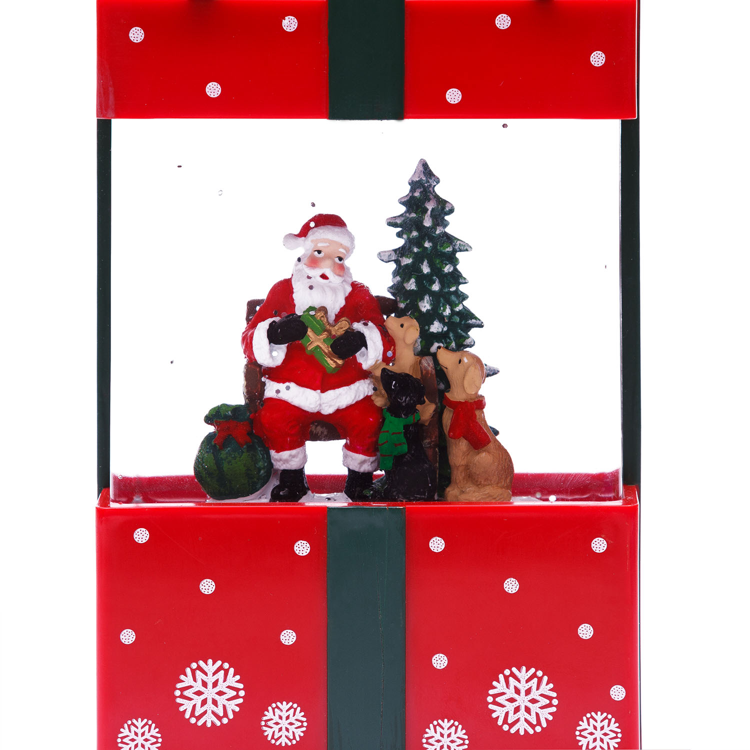 Lanterna Pacco Regalo rosso con glitter scintillanti, h 19 cm, musiche natalizie, led bianco caldo 3