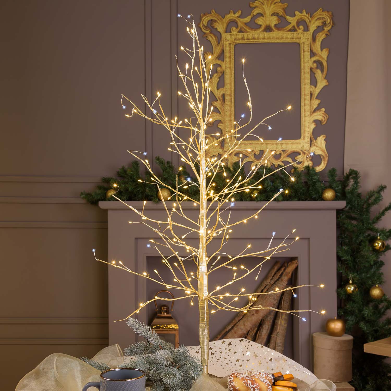 Arbre Branche de Tilleul Champagne h 0,9 m, 240 microled blanc chaud et blanc froid, intérieur Arbre Branche de Tilleul Champagne h 0,9 m, 240 microled blanc chaud et blanc froid, intérieur