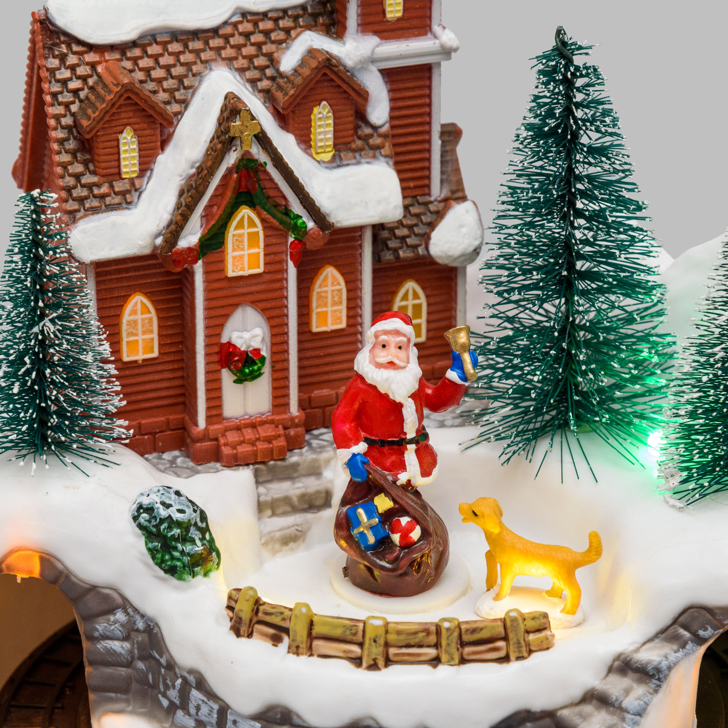 Village de Noël, Paysage avec le Père Noël et Chien, Petit Train tournant dans le Tunnel, h 21,5 cm 3 Village de Noël, Paysage avec le Père Noël et Chien, Petit Train tournant dans le Tunnel, h 21,5 cm 3