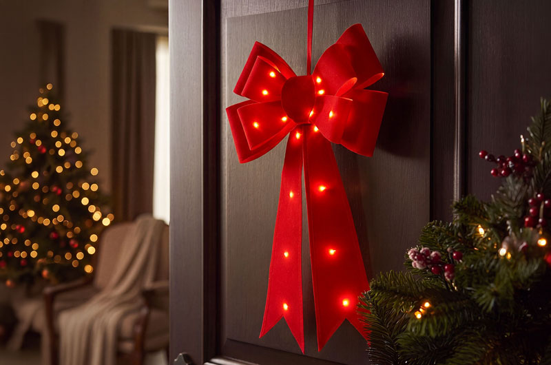 Nœud rouge effet velours à lumières LED