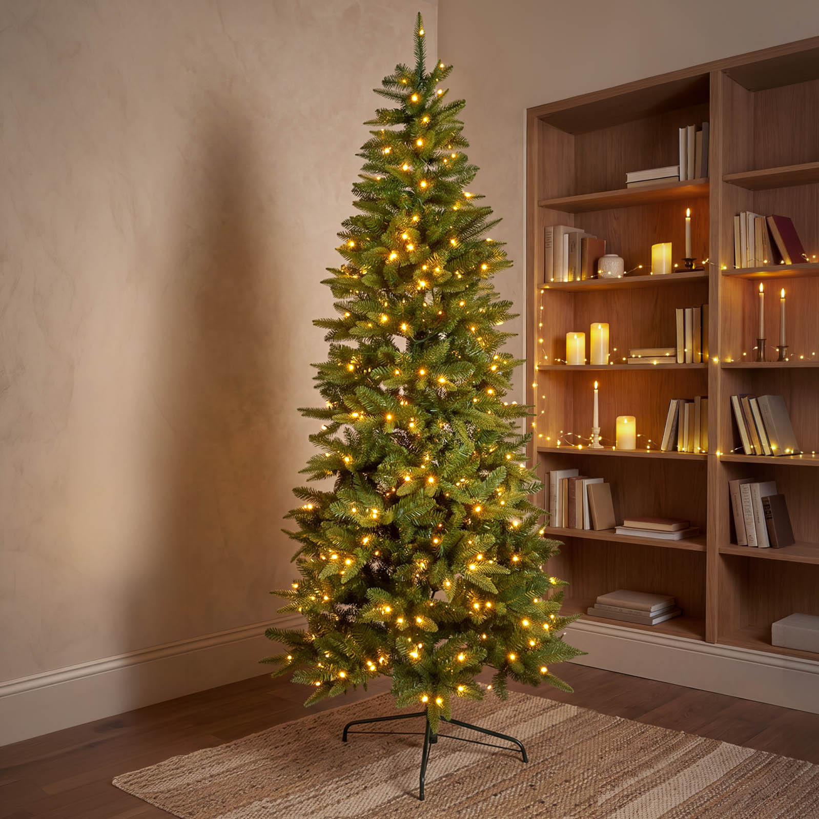 Arbre Slim sapin artificiel 210 cm, 400 led blanc chaud intégrés