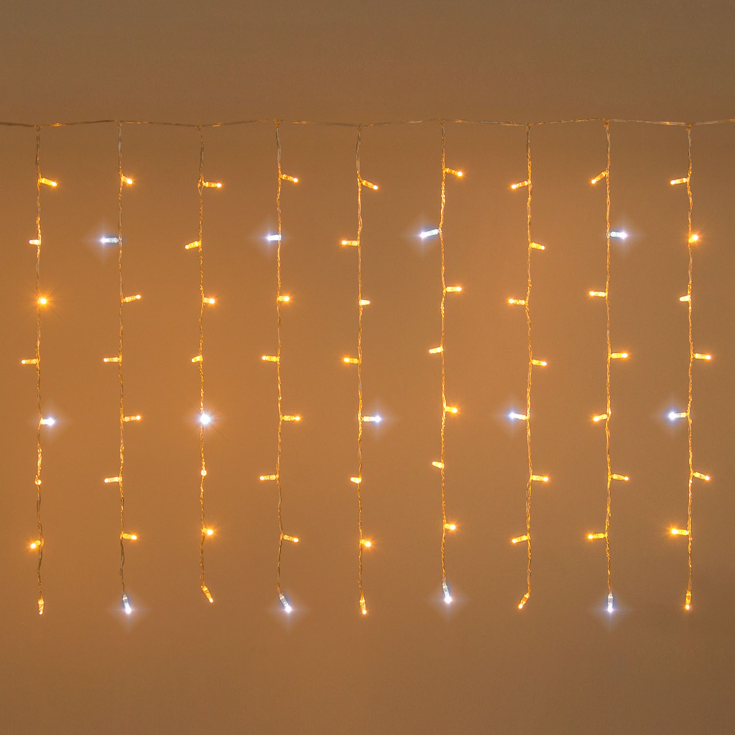 Curtain Light 2 x h 1 m, 84 Warm White and Cold White MaxiLEDs, transparent cable, extendable