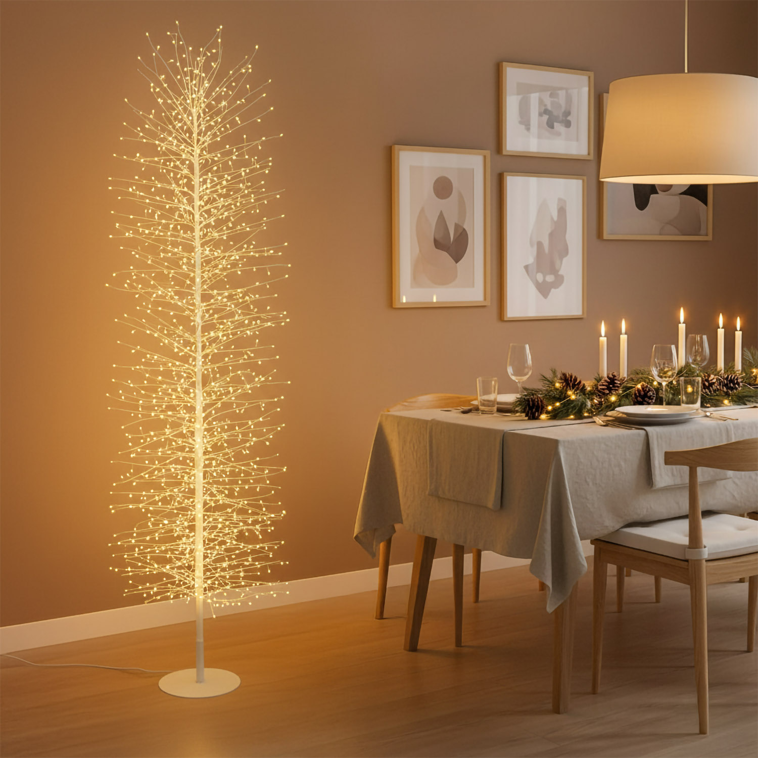 Slim Tree, White Linden Branch h 2 m, 1656 Warm White MicroLEDs, Indoor use