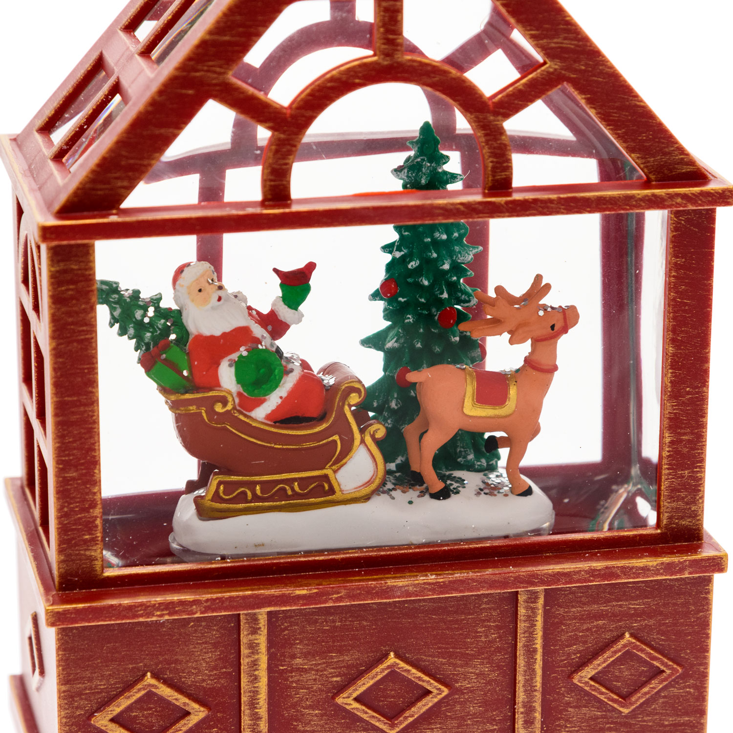 Lanterna Serra con Babbo Natale su slitta e renna, led bianco caldo 4 Lanterna Serra con Babbo Natale su slitta e renna, led bianco caldo 4