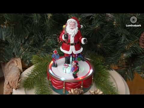 Père Noël avec des Lutins en mouvement rotatif, h 19 cm, mélodies de Noël 2