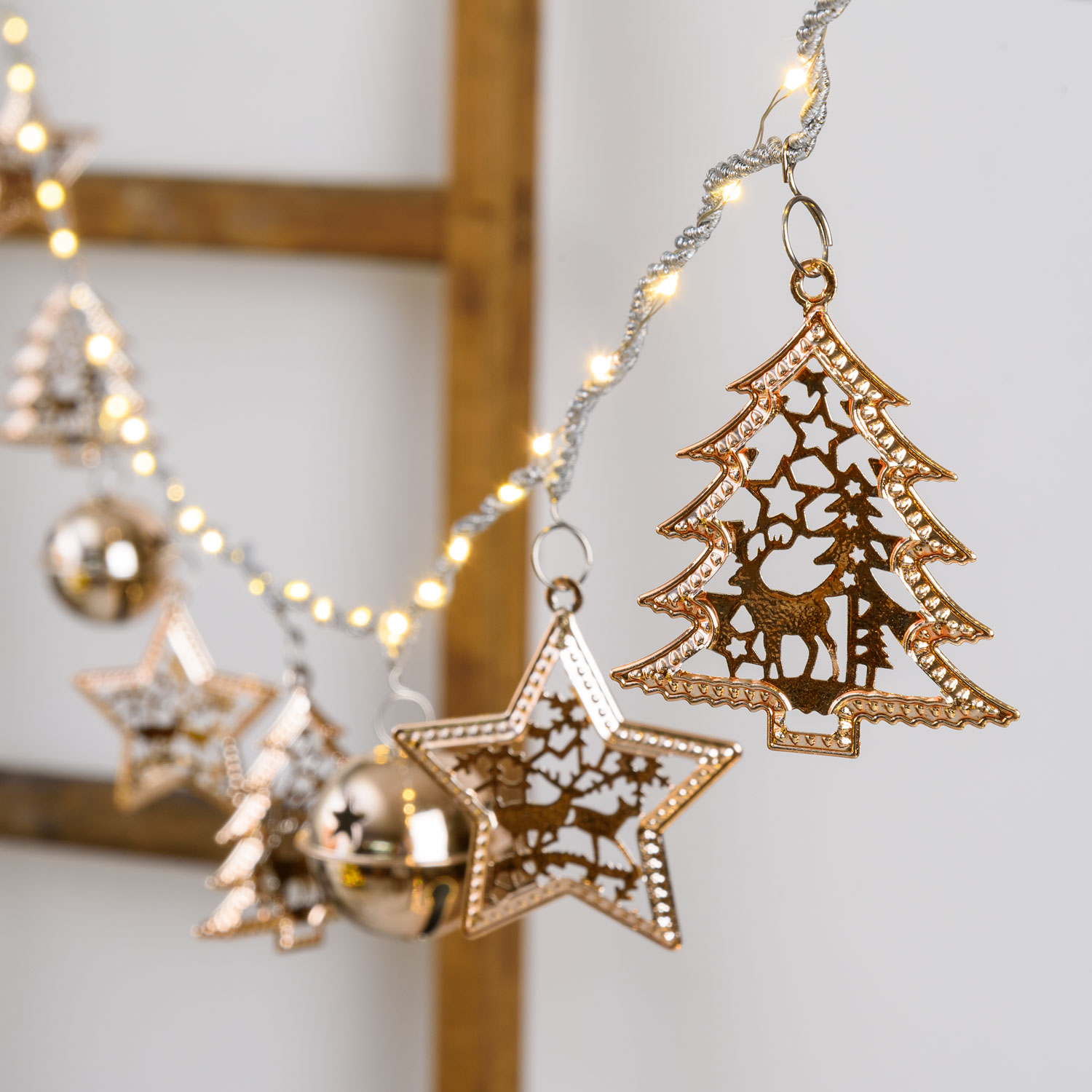 Guirlande lumineuse avec décorations champagne, microled blanc chaud 1 Guirlande lumineuse avec décorations champagne, microled blanc chaud 1