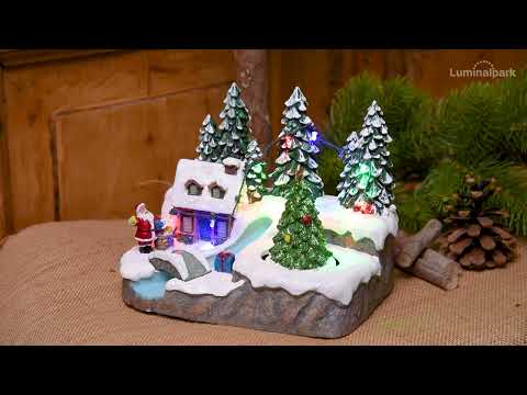 Weihnachtsdorf aus Polyresin, Bach mit Brücke und rotierendem Baum, h 15 cm, mit Weihnachtslieder 2 Weihnachtsdorf aus Polyresin, Bach mit Brücke und rotierendem Baum, h 15 cm, mit Weihnachtslieder 2