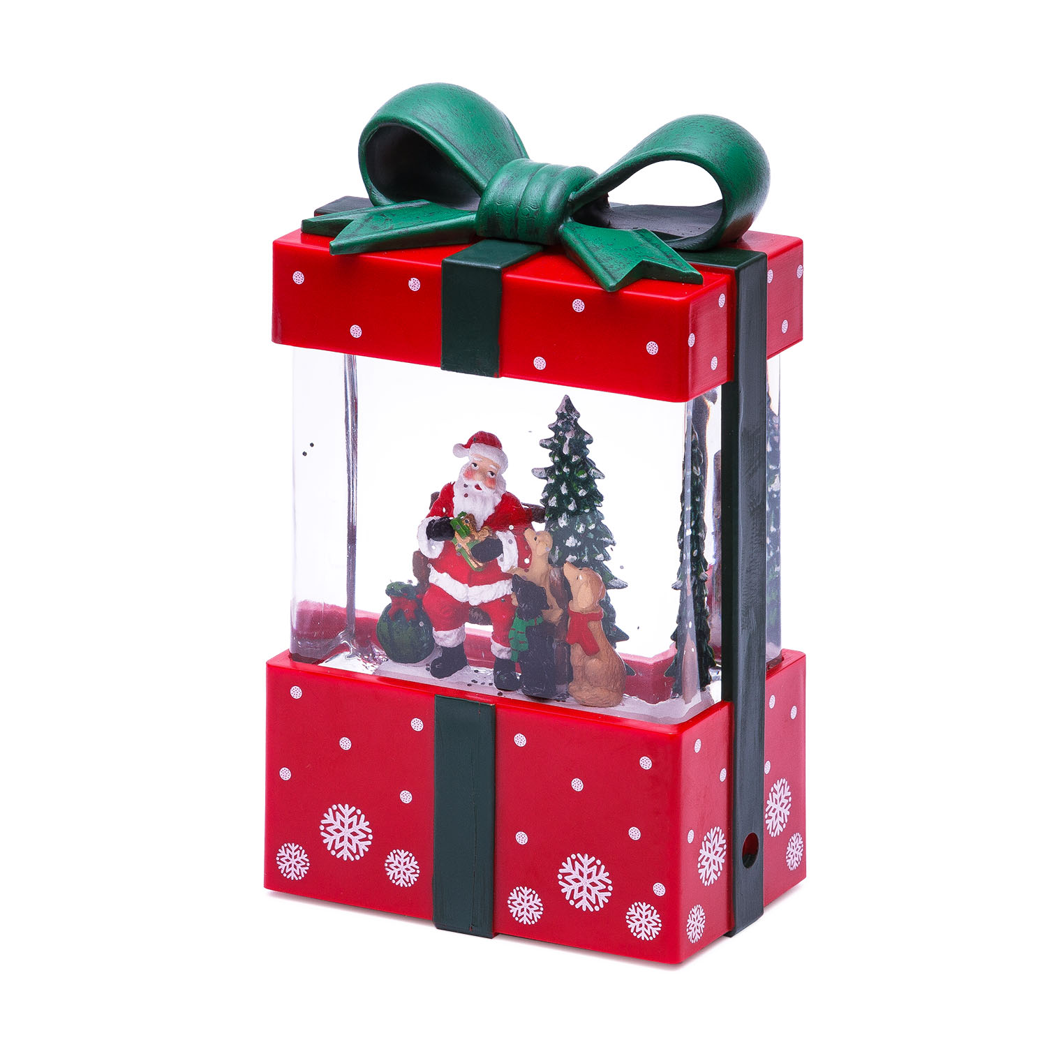 Lanterna Pacco Regalo rosso con glitter scintillanti, h 19 cm, musiche natalizie, led bianco caldo 2