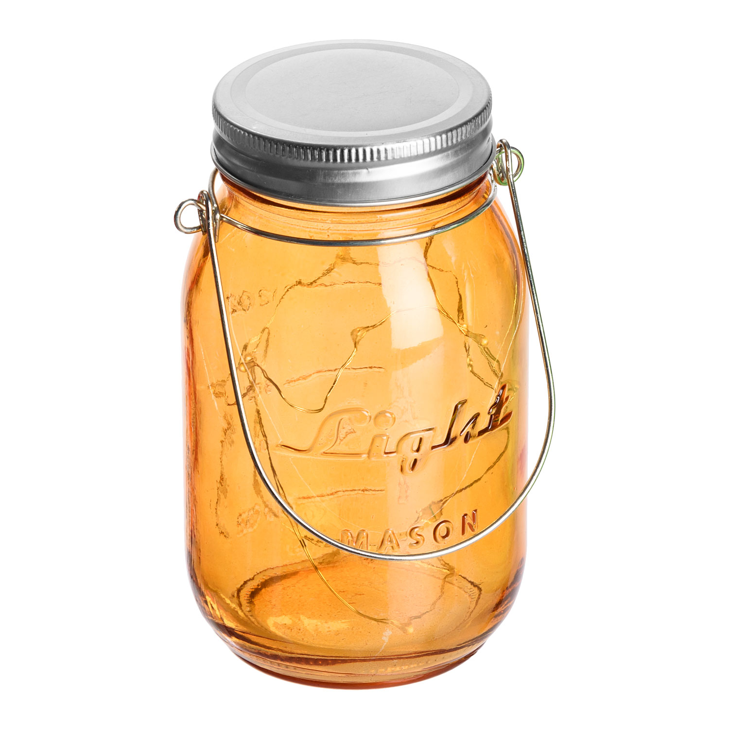 Orangenes Einweckglas mit Micro LEDs warmweiß 6 Orangenes Einweckglas mit Micro LEDs warmweiß 6