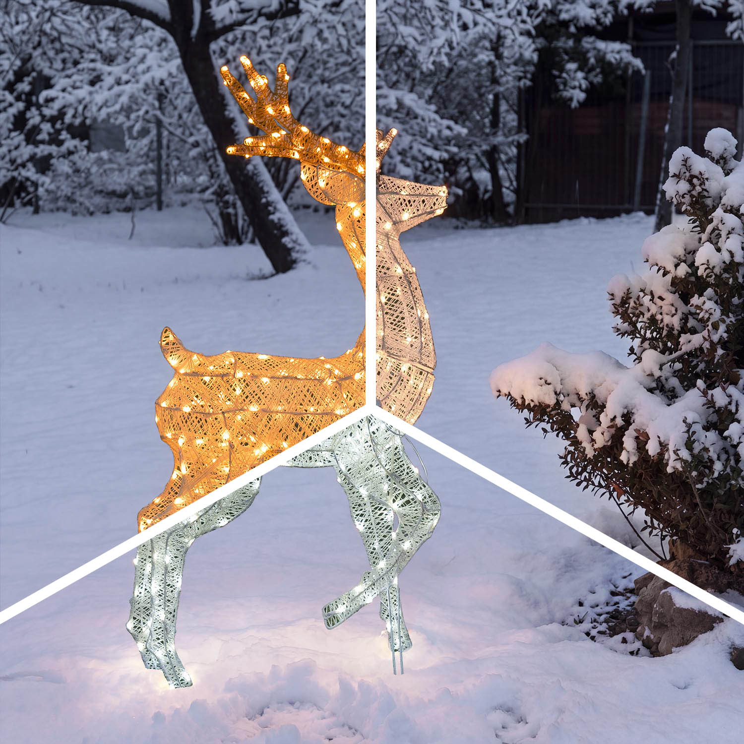 Renna con zampa alzata 3D Light Cream & Brown, h 125 cm, 240 Dual LED bianco extra caldo e bianco freddo