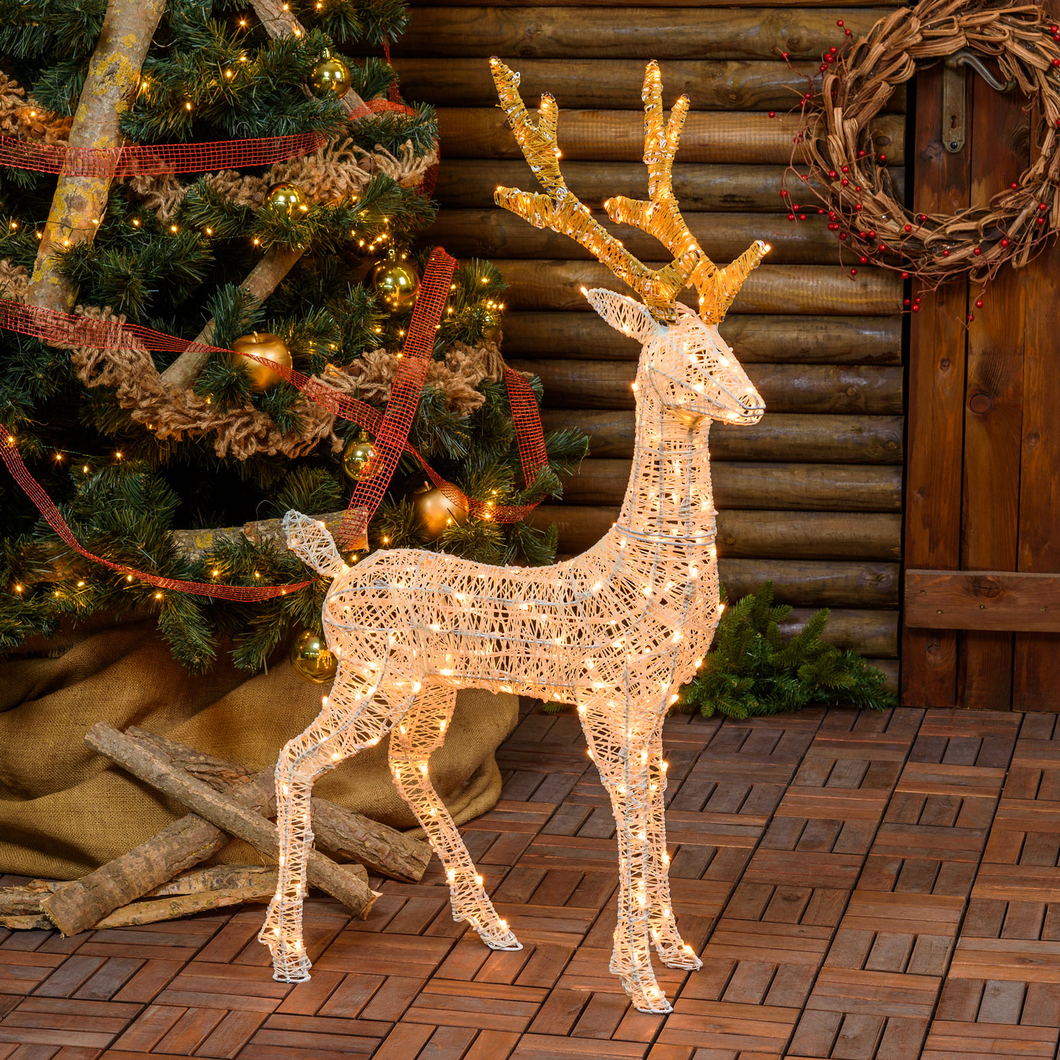 Reno 3D crema y marrón 105 cm, led blanco extra cálido 8 Reno 3D crema y marrón 105 cm, led blanco extra cálido 8