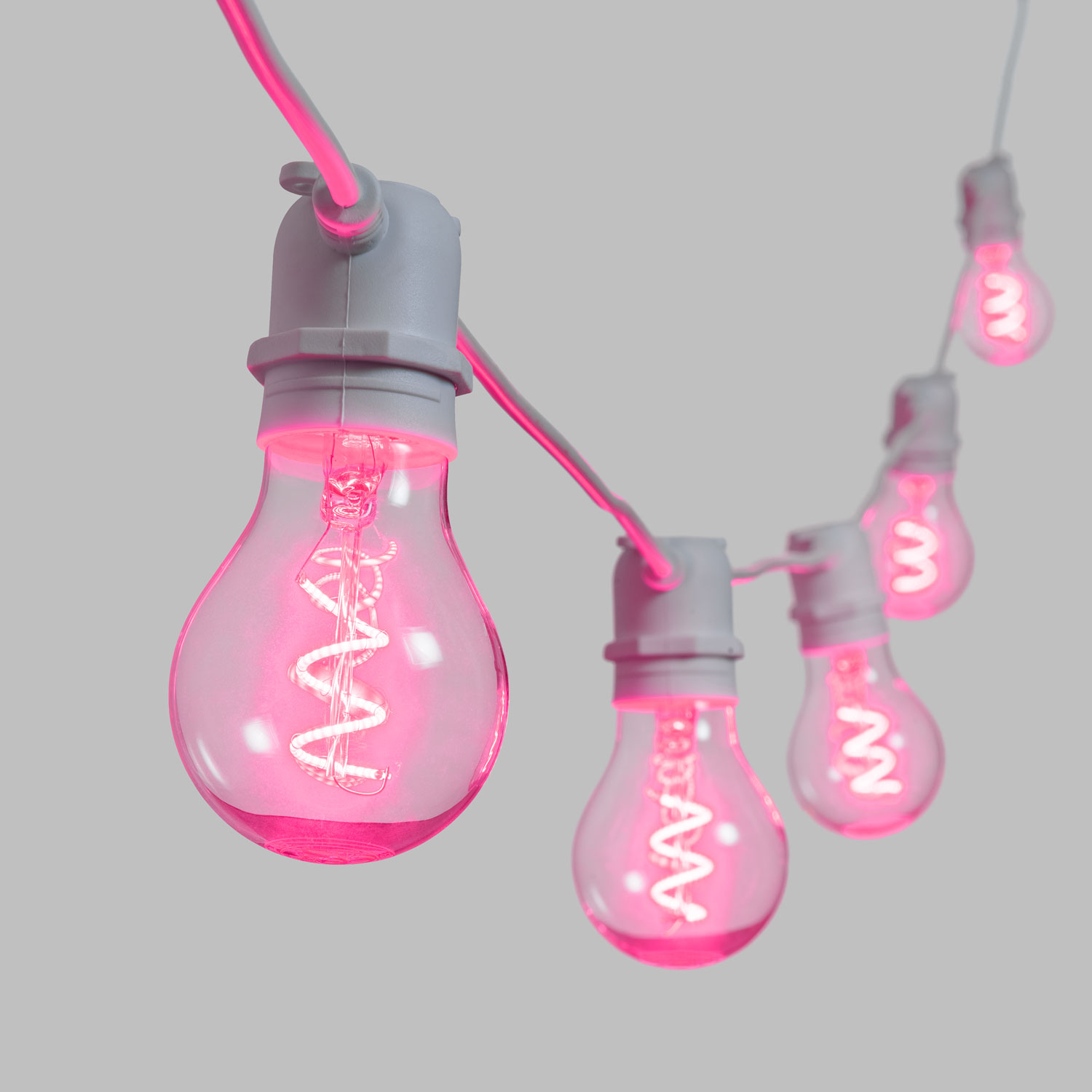 5 m Lichterkette, 10 LED Tropfenbirnen Ø 6 cm, Spiral Filament, rosa, erweiterbar 5 m Lichterkette, 10 LED Tropfenbirnen Ø 6 cm, Spiral Filament, rosa, erweiterbar
