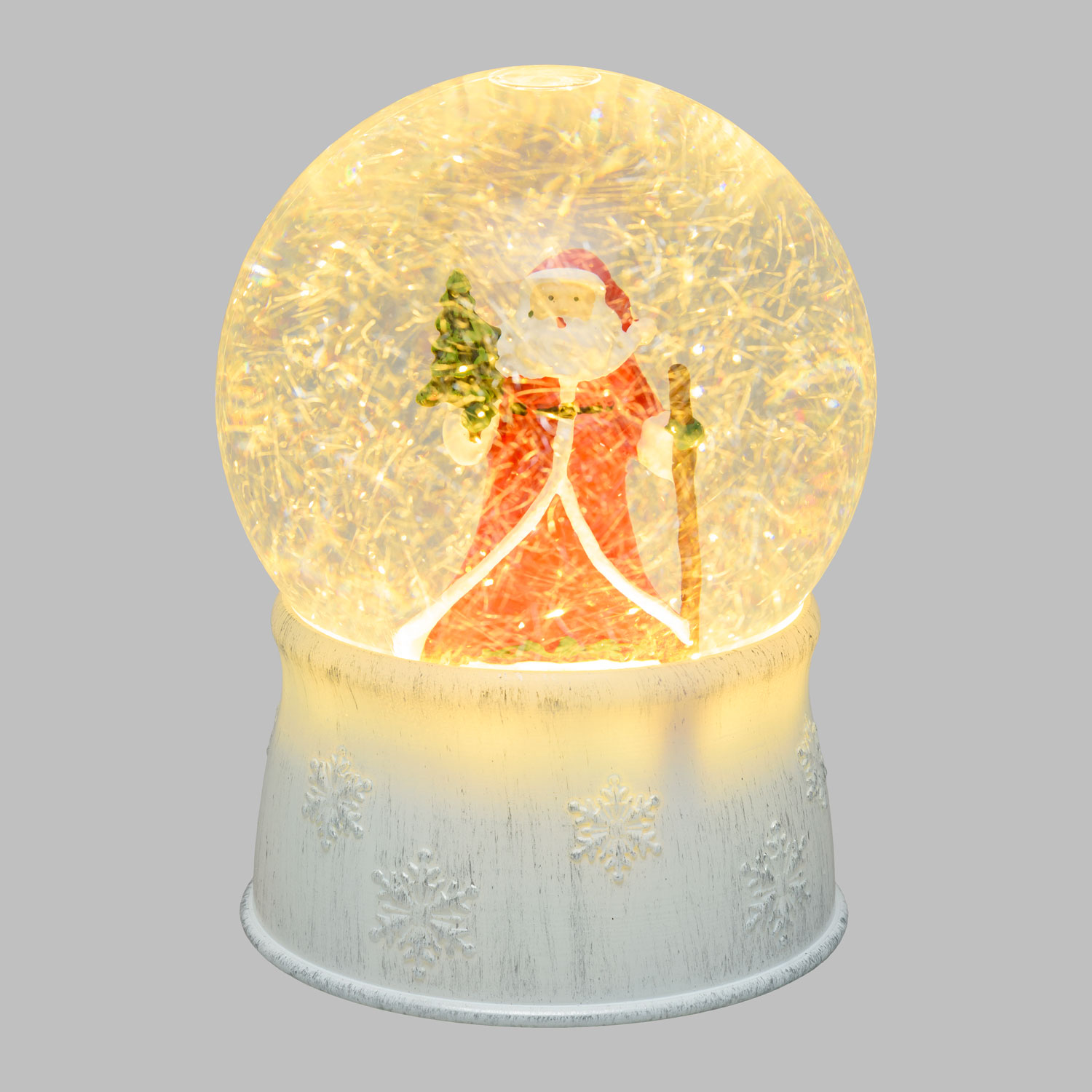 Bola de cristal base blanca, nevada y Papá Noel con árbol, h 17 cm, led blanco cálido 5 Bola de cristal base blanca, nevada y Papá Noel con árbol, h 17 cm, led blanco cálido 5