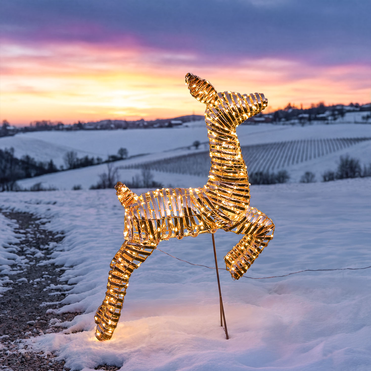 Renna cucciolo a coste 3D Rose Gold, h 70 cm, 400 microled bianco caldo 5