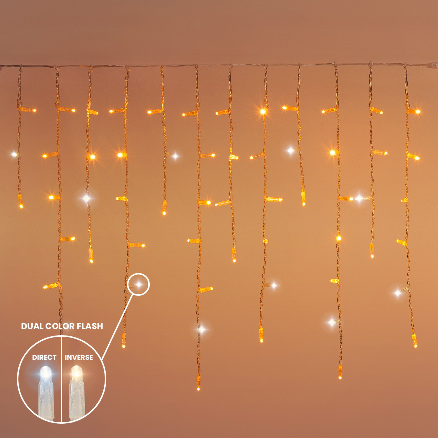 2 x h 0.8 m, Connect ProLine 36V Icicle light, 120 warm white maxiled, transparent cable