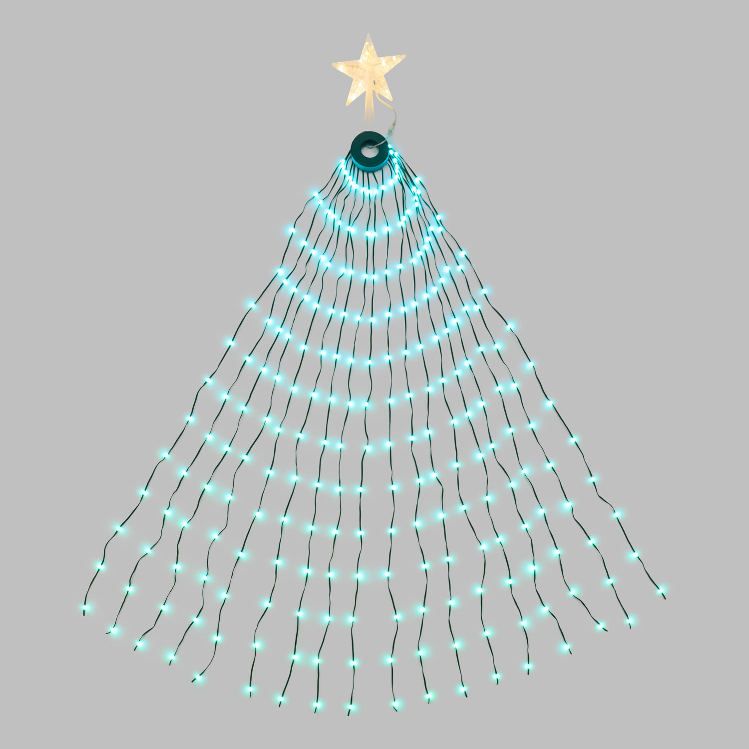 Manto de luces con Estrella para árbol de Navidad h 155 cm, 304 gotas de luz RGB 12 Manto de luces con Estrella para árbol de Navidad h 155 cm, 304 gotas de luz RGB 12