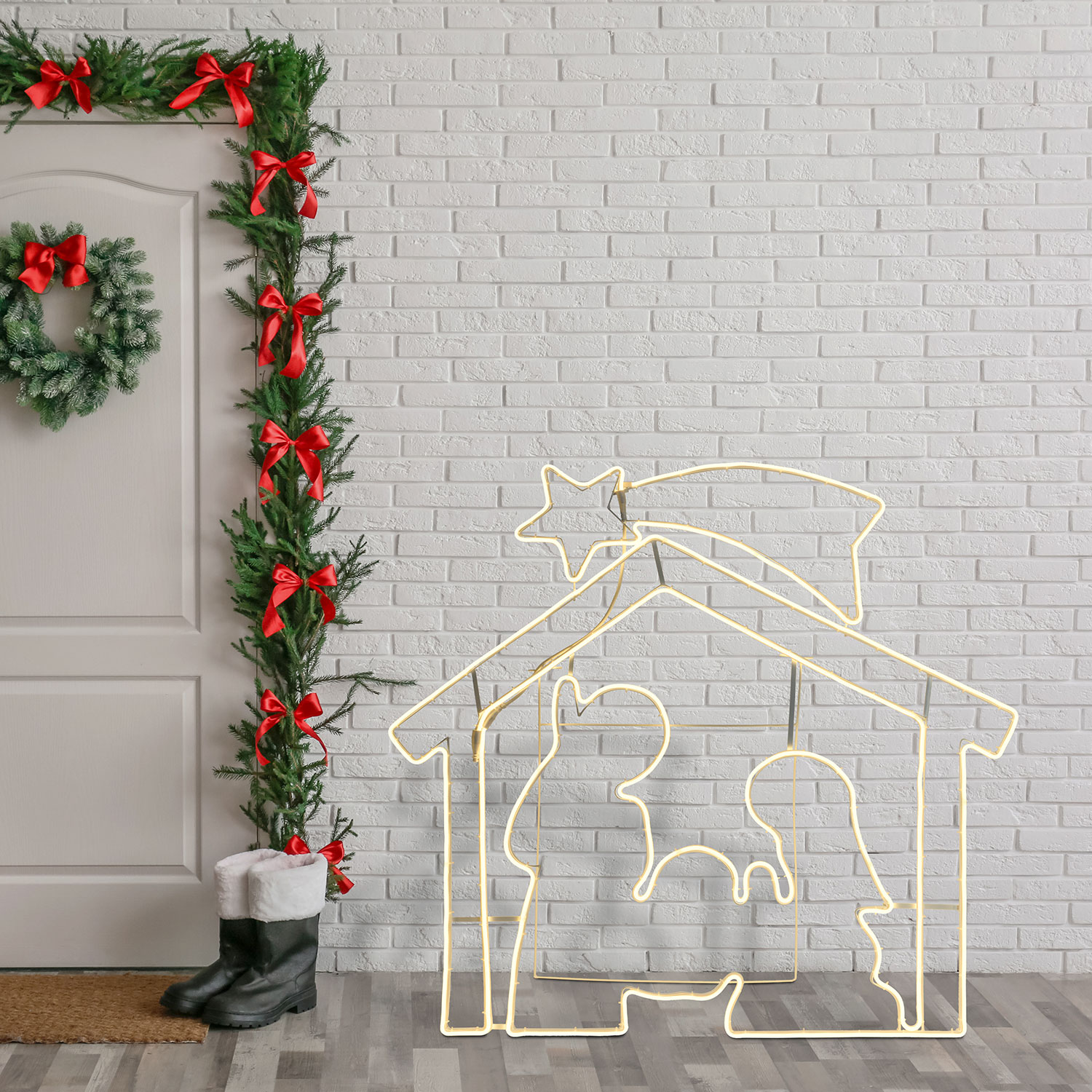 Portal de Belén luminoso led blanco cálido, efecto neón 2 Portal de Belén luminoso led blanco cálido, efecto neón 2