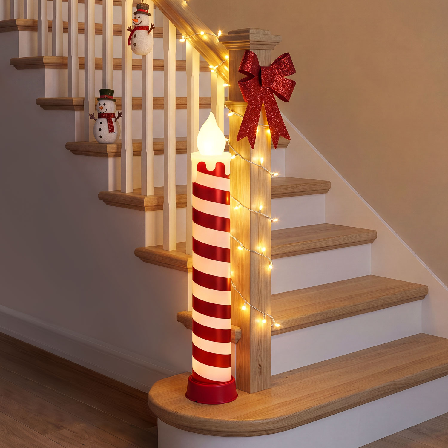 Bougie Géante blanche et rouge à piles, h 82 cm, effet flamme, LED blanc chaud