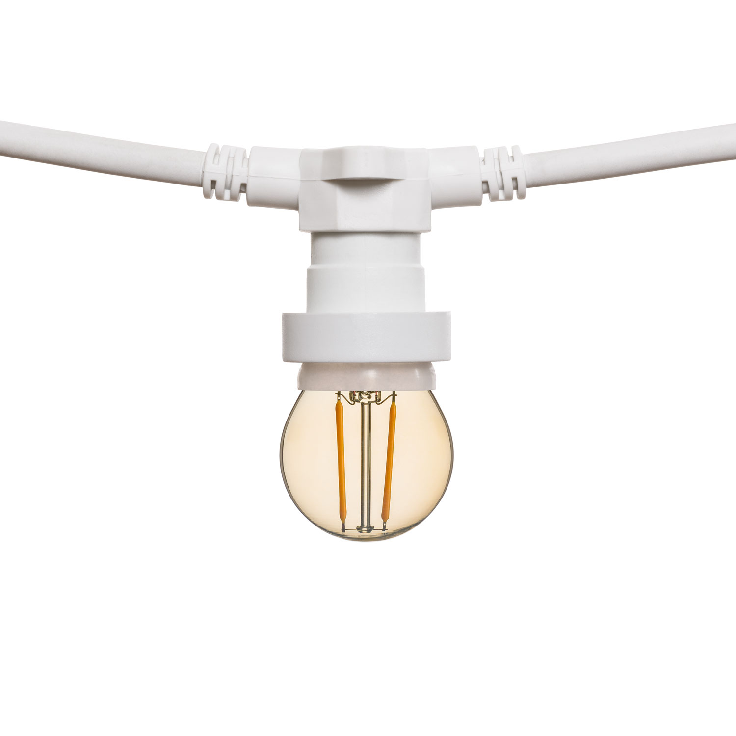 Catena 5 m. 5 lampadine led a globo Ø 45 mm di 2 Watt, cavo bianco, prolungabile 3 Catena 5 m. 5 lampadine led a globo Ø 45 mm di 2 Watt, cavo bianco, prolungabile 3
