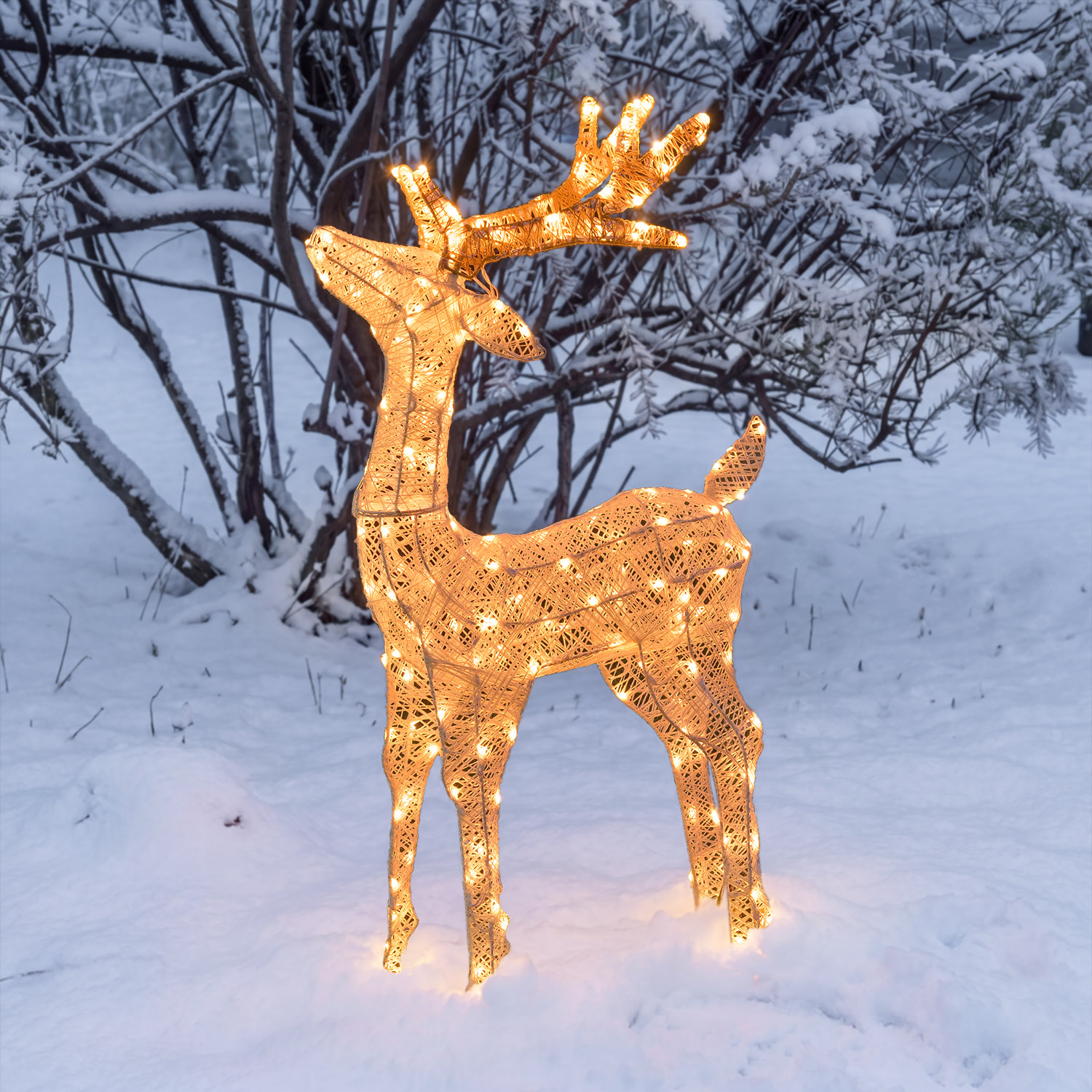 Renna con testa alzata 3D Light Cream & Brown, h 95 cm, 200 Dual LED bianco extra caldo e bianco freddo 10
