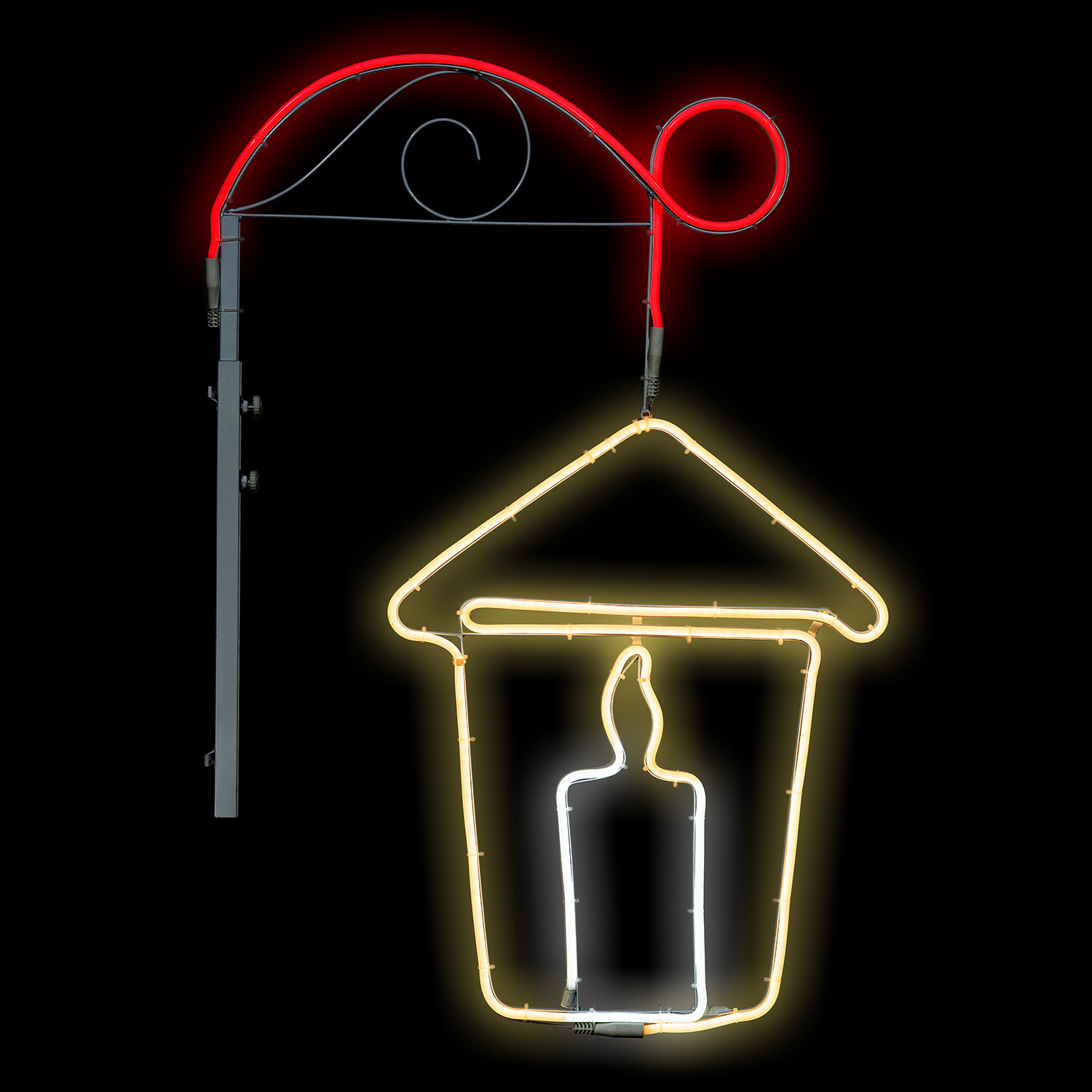 Lanterne à bougie en tube lumineux effet néon avec support rouge 5 Lanterne à bougie en tube lumineux effet néon avec support rouge 5