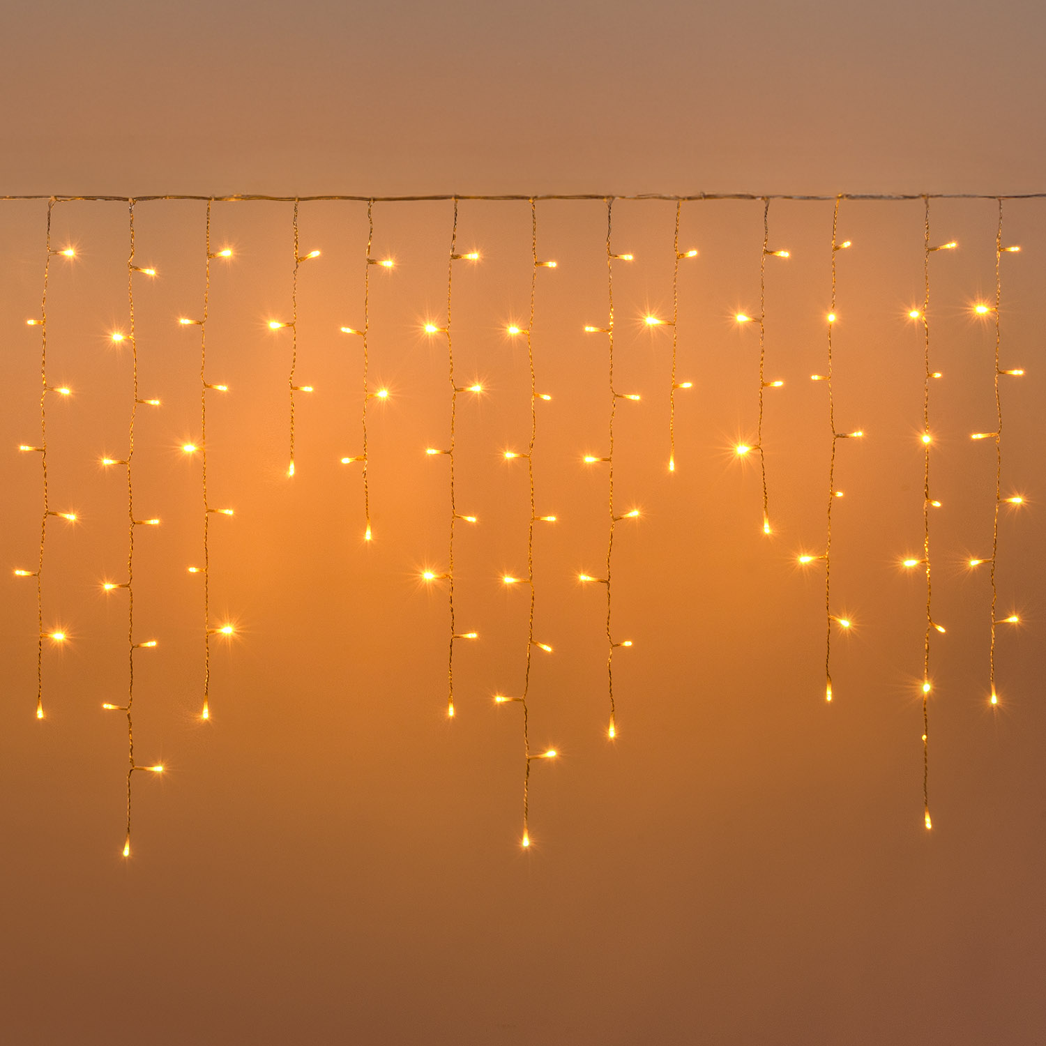 2 x h 0.8m Warm White Connect+ Icicle Lights, 140 LEDs, transparent cable, connectable 2