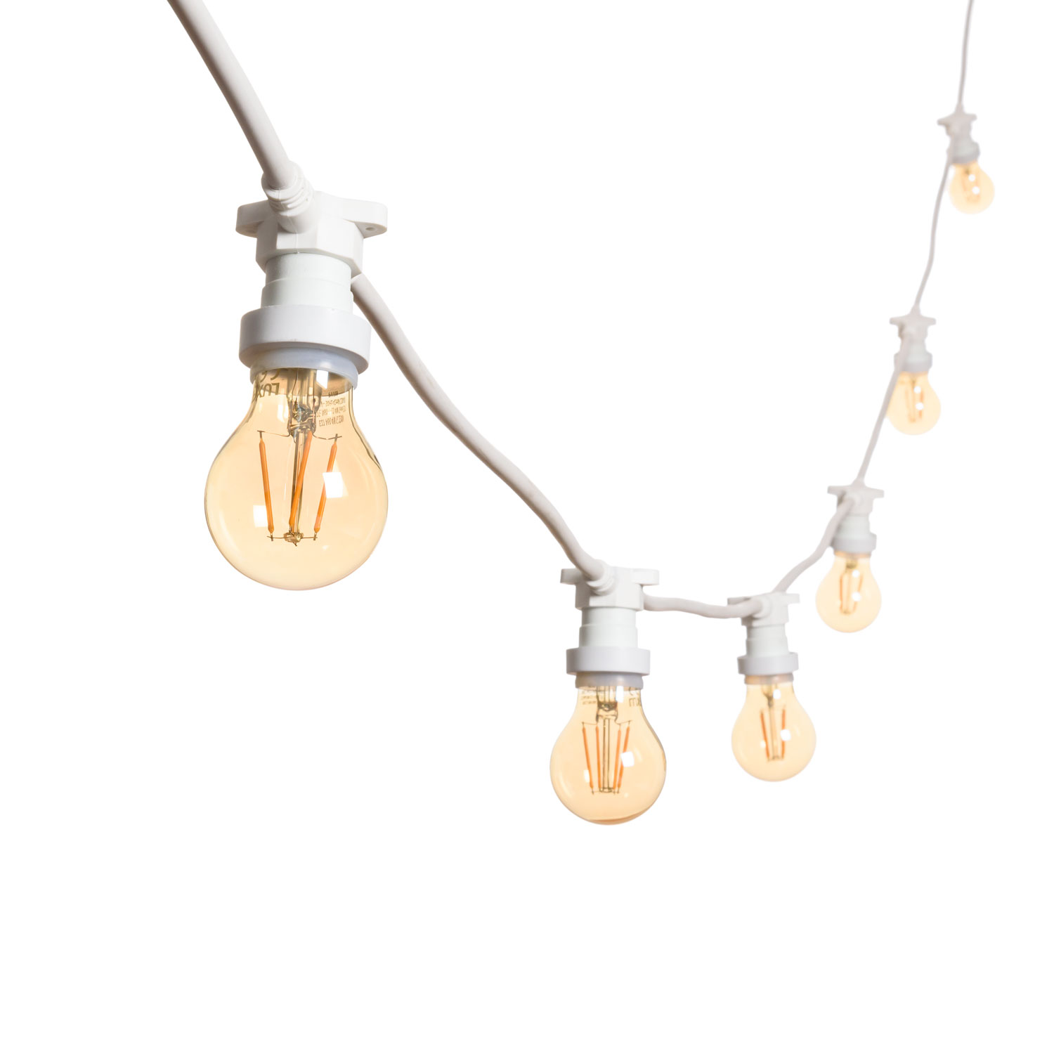Guirnalda 5 m, 16 bombillas led estándar Ø 60 mm 4 vatios, regulables, cable blanco, prolongable Guirnalda 5 m, 16 bombillas led estándar Ø 60 mm 4 vatios, regulables, cable blanco, prolongable