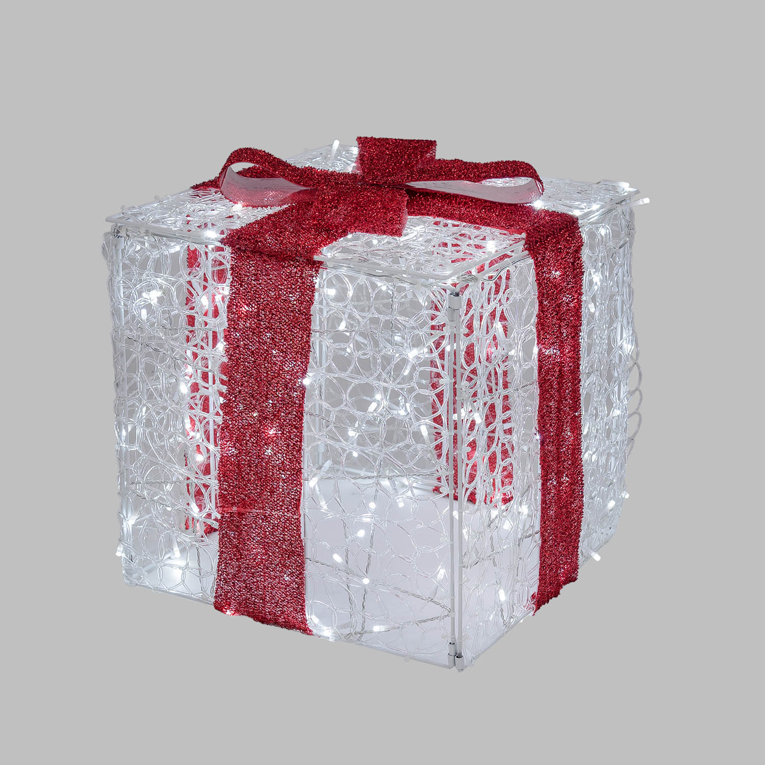 Paquet cadeau 3D en acrylique transparent, h 40 cm, 200 Dual LED blanc chaud et blanc froid 7