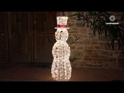 Pupazzo di Neve 3D in acrilico trasparente, h 105 cm, 220 Dual LED bianco caldo e freddo 2