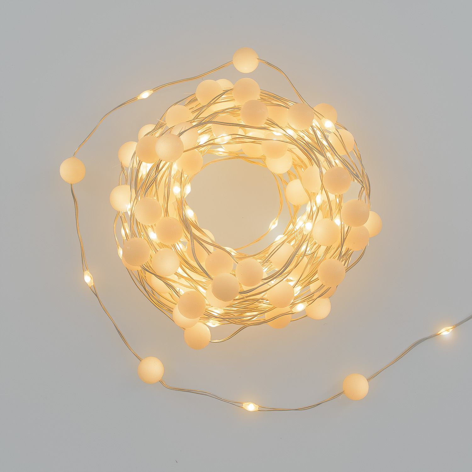 10 m 100 warm white MicroLEDs, Gummy Ø10 mm Mini Spheres String Lights, Silver Metal Wire 10 m 100 warm white MicroLEDs, Gummy Ø10 mm Mini Spheres String Lights, Silver Metal Wire
