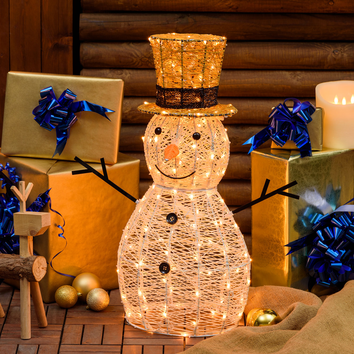 Bonhomme de neige 3D Crème et Marron 70 cm, 160 led blanc chaud traditionnelr Bonhomme de neige 3D Crème et Marron 70 cm, 160 led blanc chaud traditionnelr