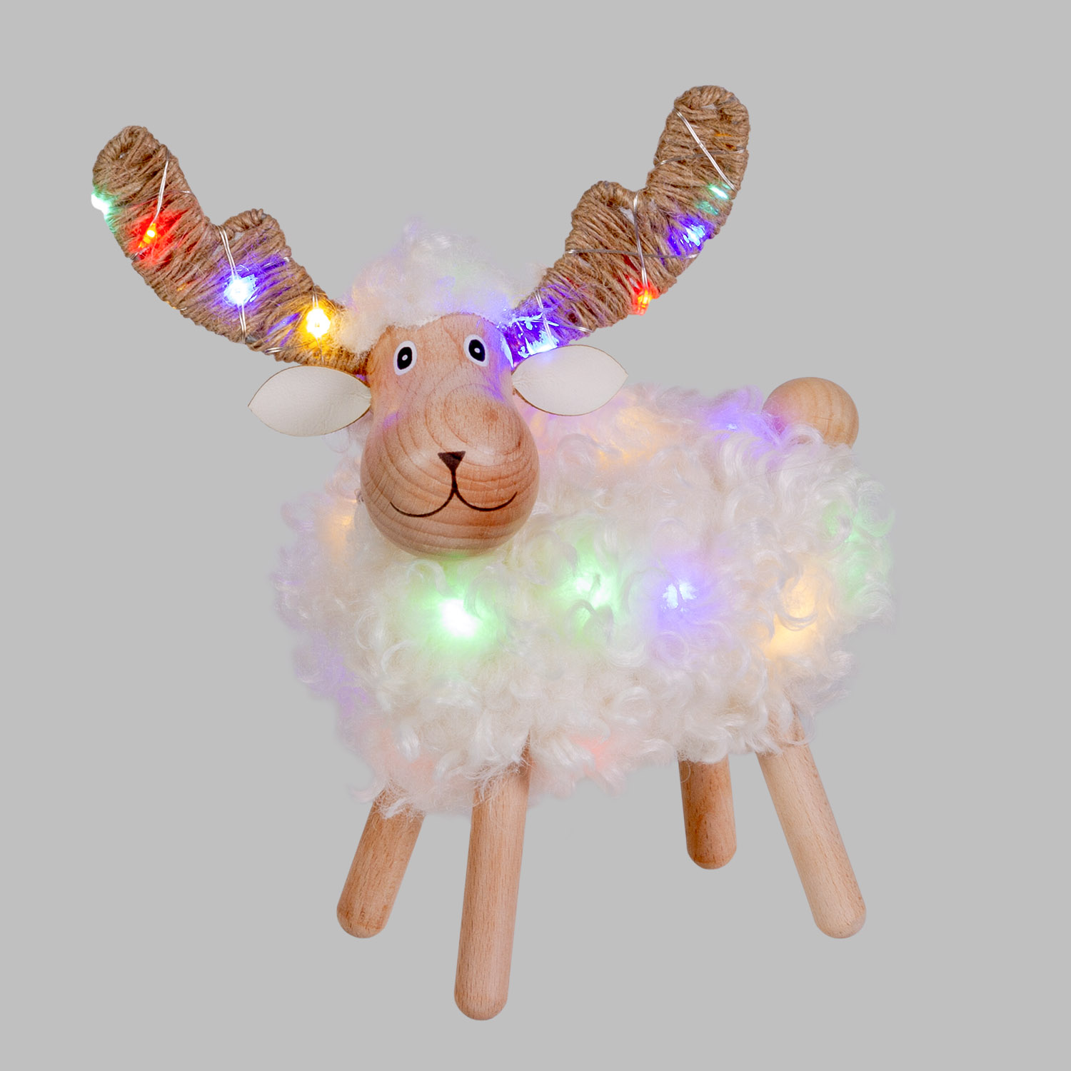 Pecorenna luminosa 3D in legno a batteria, h 23 cm, Dual Color MicroLED bianco caldo e multicolor, uso interno Pecorenna luminosa 3D in legno a batteria, h 23 cm, Dual Color MicroLED bianco caldo e multicolor, uso interno