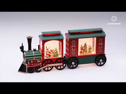 Locomotive Train + Carriage, sparkling glitter, h 20 cm, warm white LED, Christmas music 2
