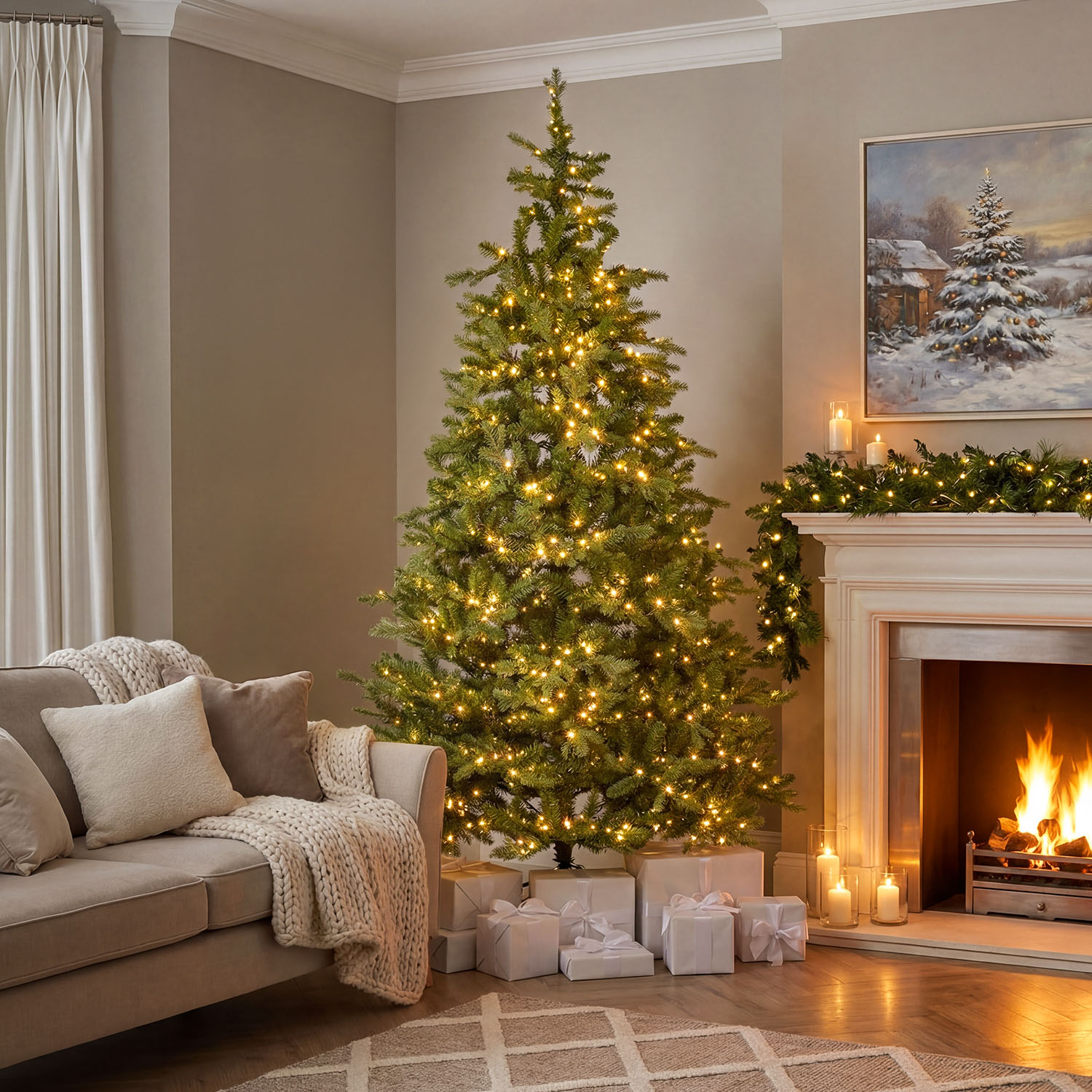 Albero Alpino in finto pino 240 cm, 710 led integrati bianco caldo