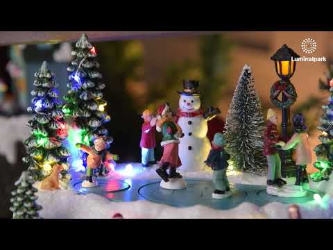 Paysage Enneigé avec Patineurs en mouvement rotatif, h 15 cm, musiques de Noël 2