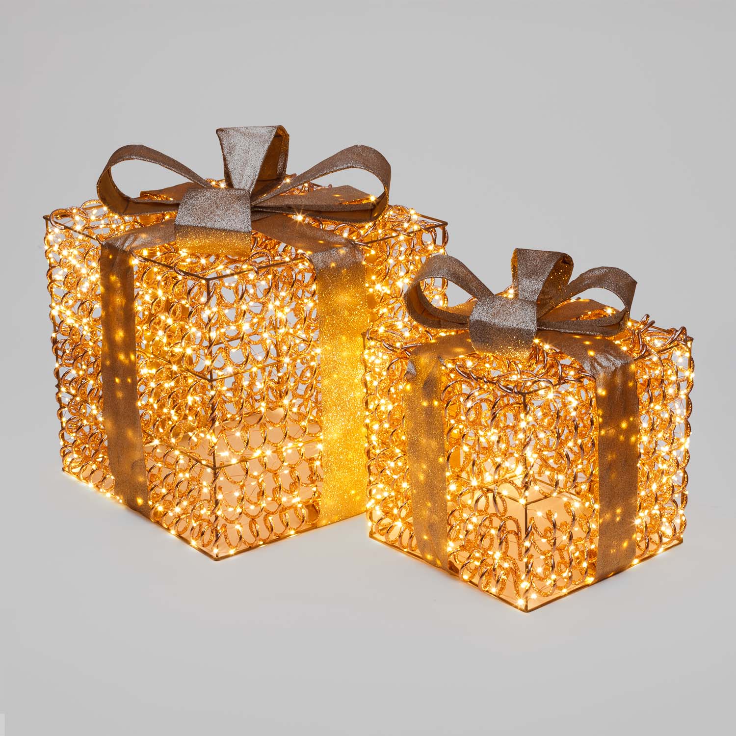 Set 2 Pacchi Regalo luminosi 3D Rose Gold, filo a spirale, led bianco caldo