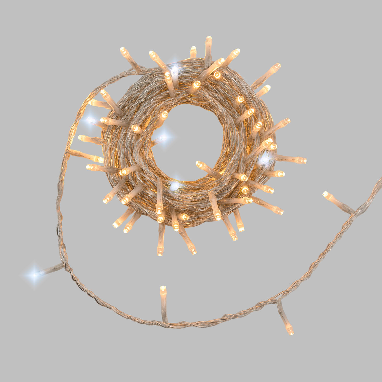 Guirlande Connect+ 8 m, 80 led blanc chaud et blanc froid, câble transparent, prolongeable