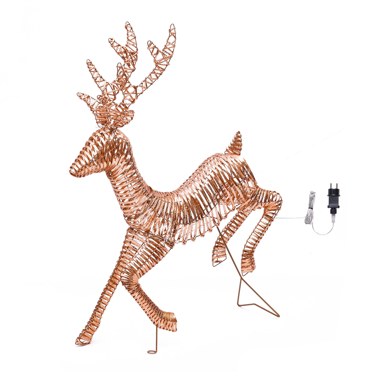 Renna galoppante a coste 3D Rose Gold, h 110 cm, 600 microled bianco caldo 2