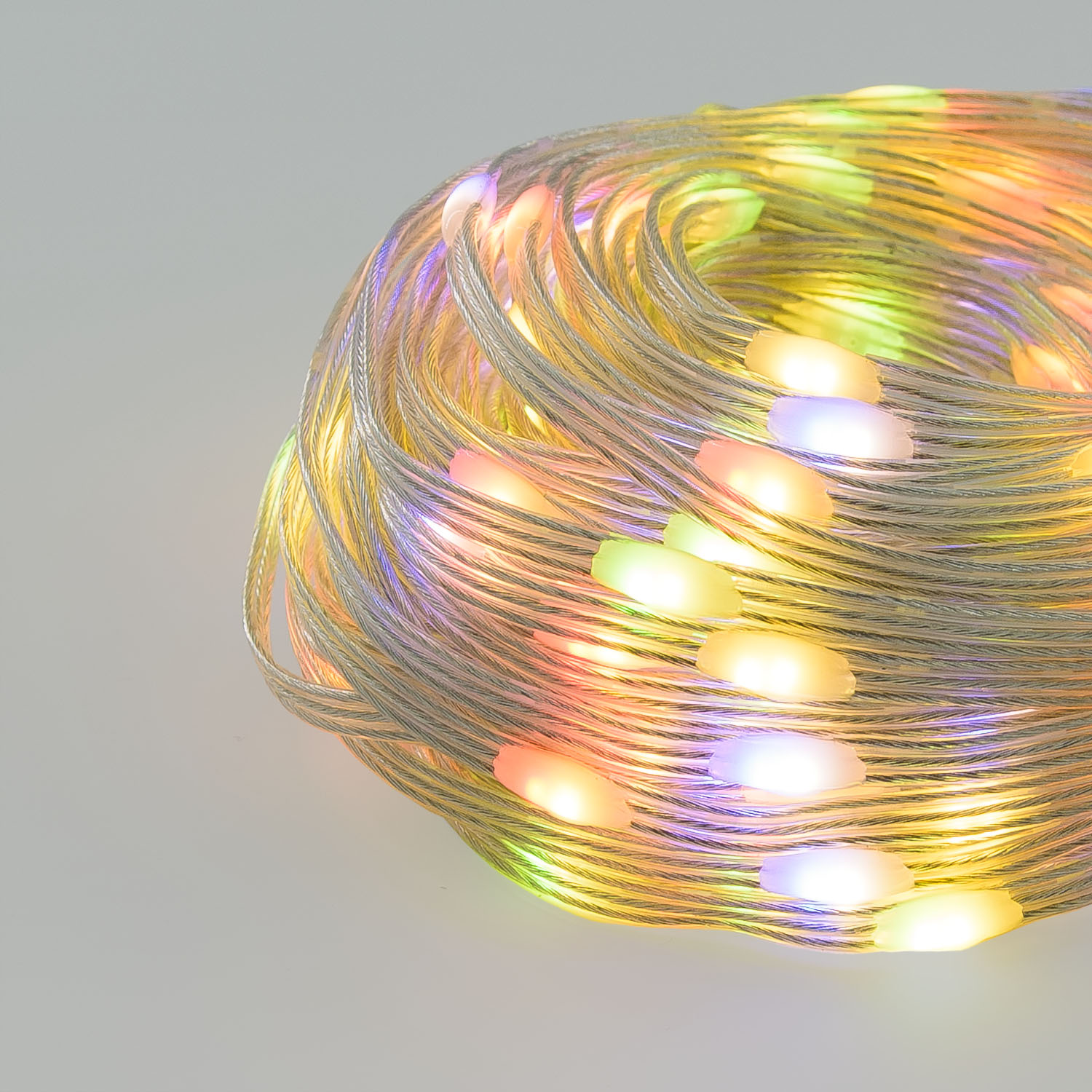 Catena 20 m, 200 Gocce di Luce Dual Color, led bianco caldo e multicolor, cavo trasparente 7