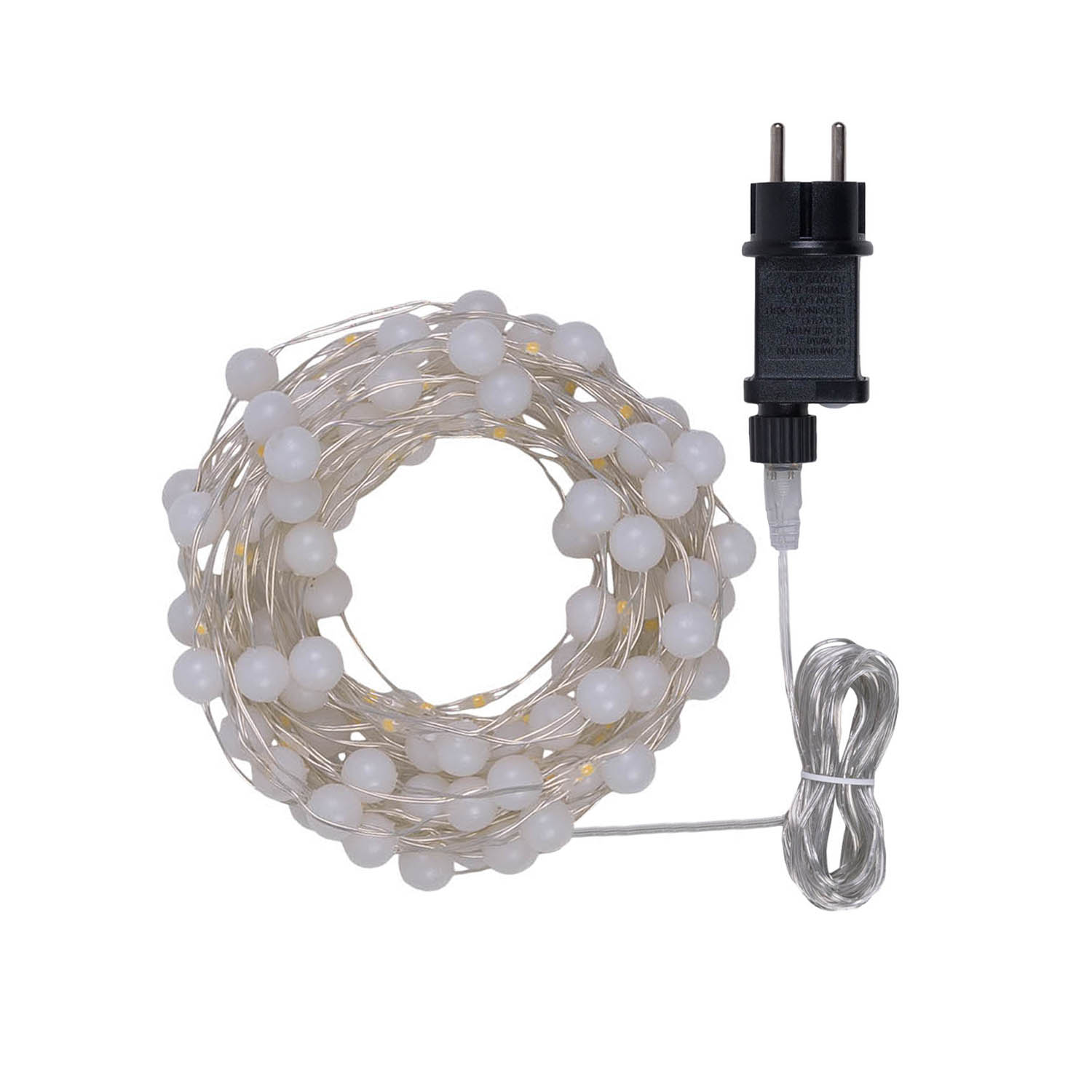 Lichterkette 10 m, 100 Mini-Gummi-Kugeln Ø 10 mm, Micro-LEDs warmweiß, Silber-Metallkabel 2