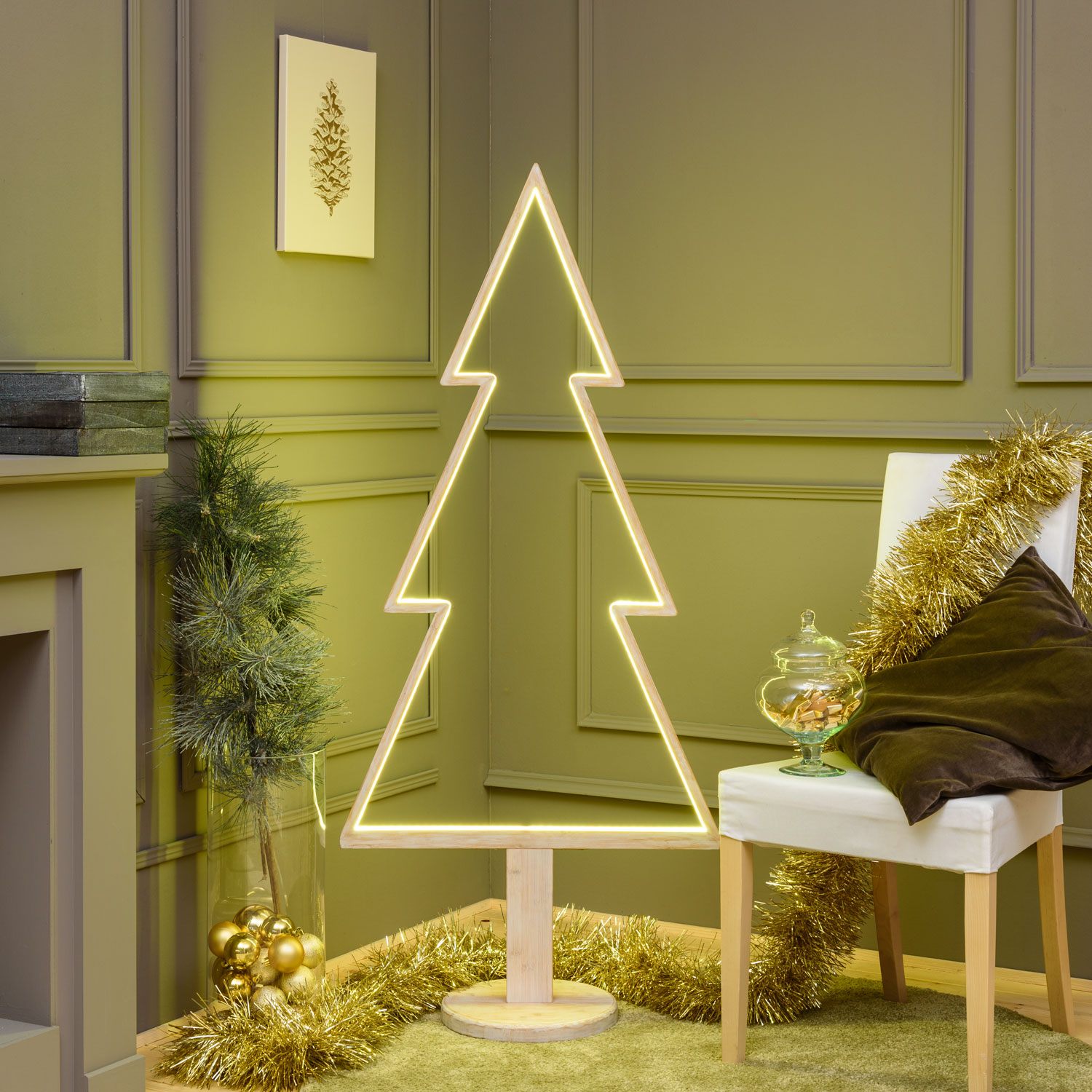 LED-Tannenbaum aus weißem Naturholz auf Fuß, 145 cm, RGB und warmweiß, Innenbereich 17 LED-Tannenbaum aus weißem Naturholz auf Fuß, 145 cm, RGB und warmweiß, Innenbereich 17