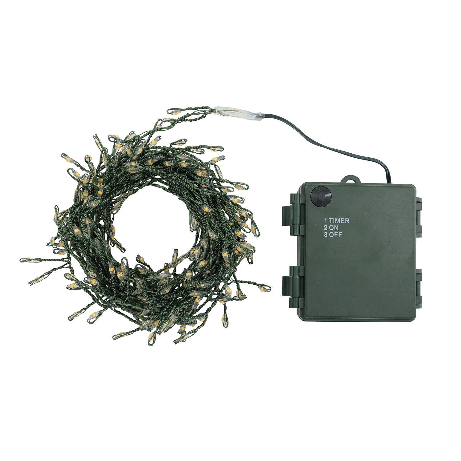 Guirnalda Festón de Luces de batería 5 m, 250 microled blanco cálido, cable metal verde 3