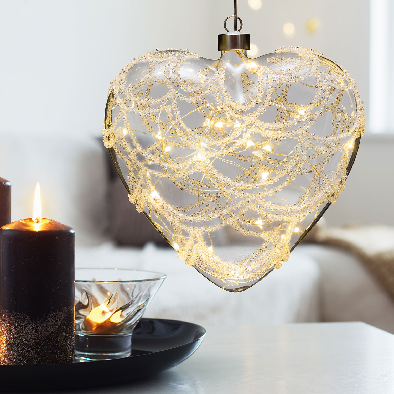 Corazón luminoso de vidrio decorado, micro led blanco cálido 2 Corazón luminoso de vidrio decorado, micro led blanco cálido 2