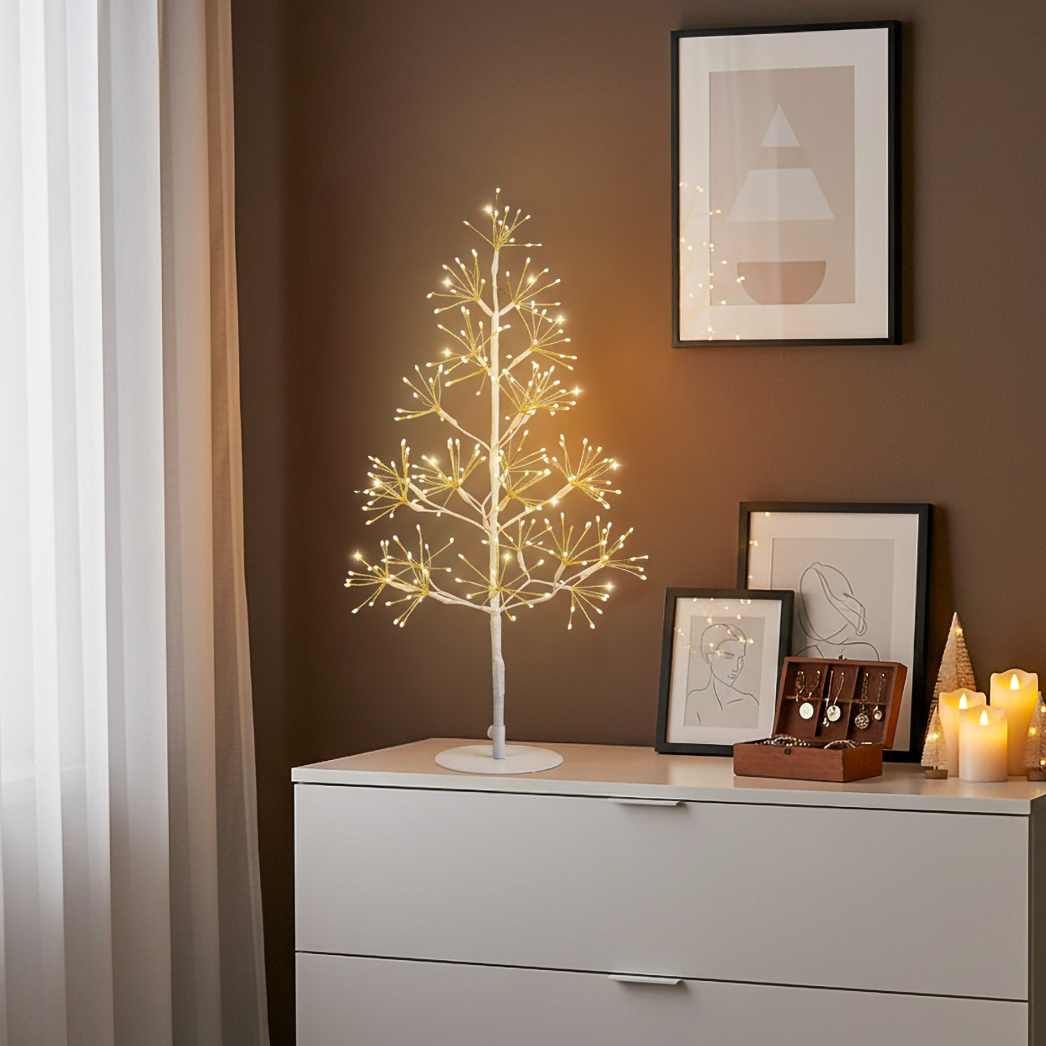 Weißer Tannenbaum RICCO, H 60 cm, 250 Micro-LEDs warmweiß, für Innenbereich